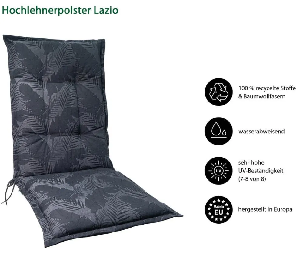 Dehner Sitzauflagen - Hochlehnerauflage Lazio, ca. B50/H6/T123 cm Dunkelgrau