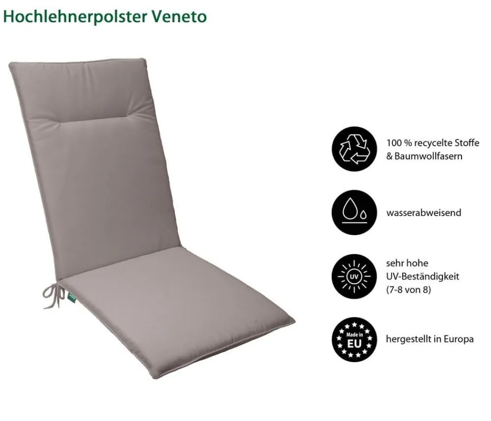Dehner Sitzauflagen - Hochlehnerauflage Veneto, ca. B48/H4/T120 cm Taupe