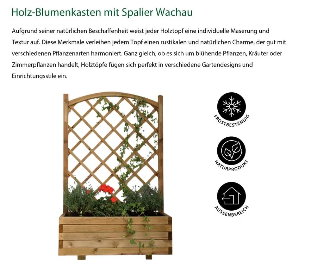 Dehner Pflanzkübel & Blumenkästen - Holz-Blumenkasten mit Spalier Wachau, B90/H140/T40 cm Braun