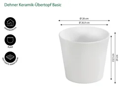 Dehner Keramik-Übertopf Basic, rund Weiß Discount
