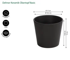 Dehner Keramik-Übertopf Basic, rund Dunkelgrau Hot