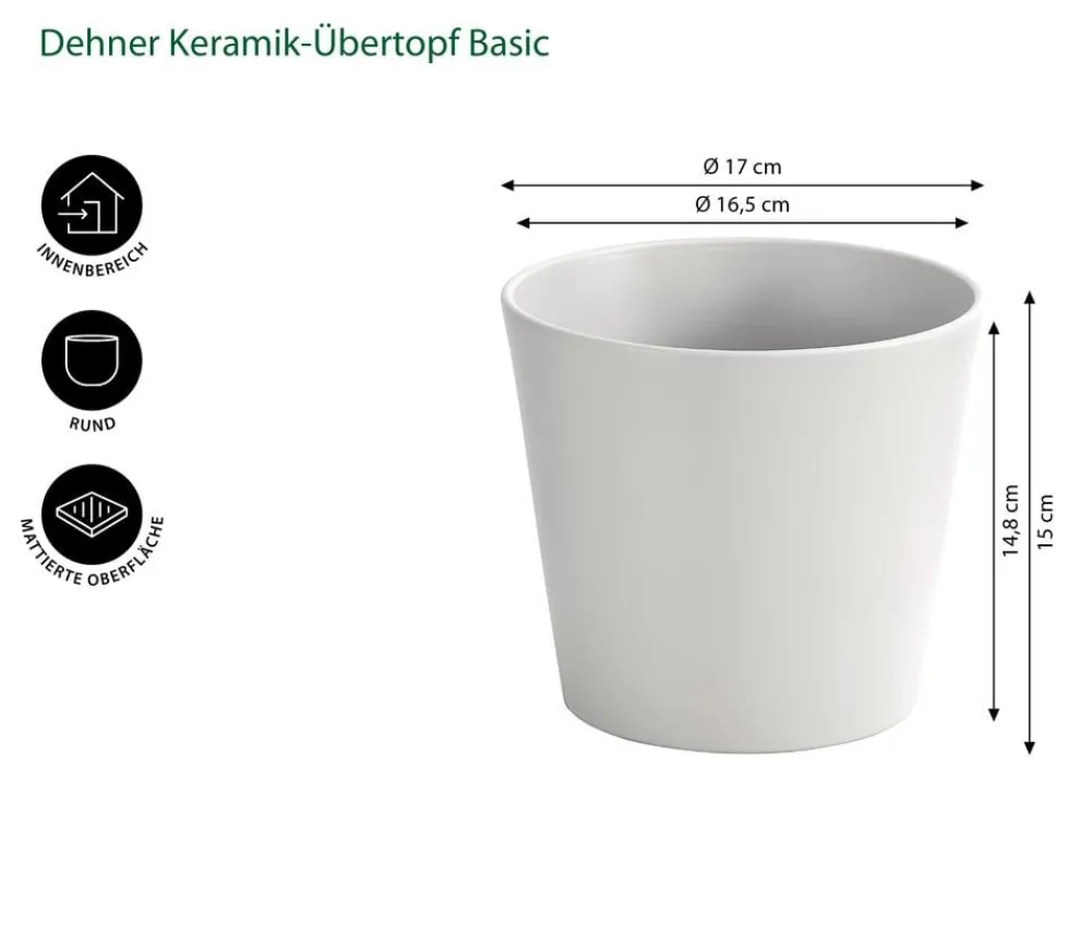 Dehner Blumentöpfe & Übertöpfe - Keramik-Übertopf Basic, rund Hellgrau