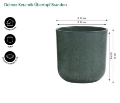 Dehner Orchideentöpfe|Blumentöpfe & Übertöpfe - Keramik-Übertopf Brandon, rund, , ca. Ø13 cm Grün