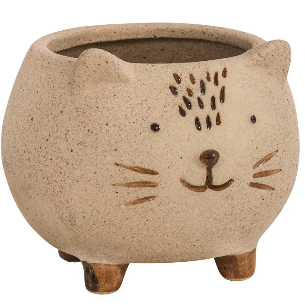 Dehner Keramik-Übertopf Cat, bauchig, creme, ca. Ø9 cm Hellbraun Outlet