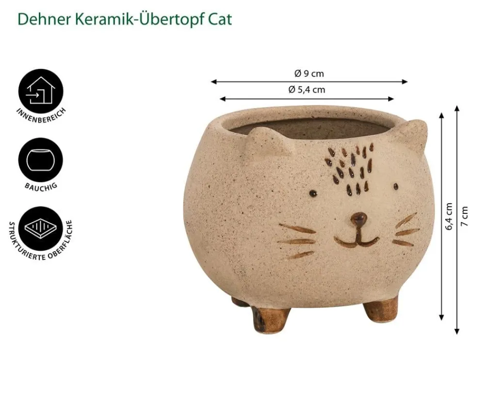 Dehner Keramik-Übertopf Cat, bauchig, creme, ca. Ø9 cm Hellbraun Outlet