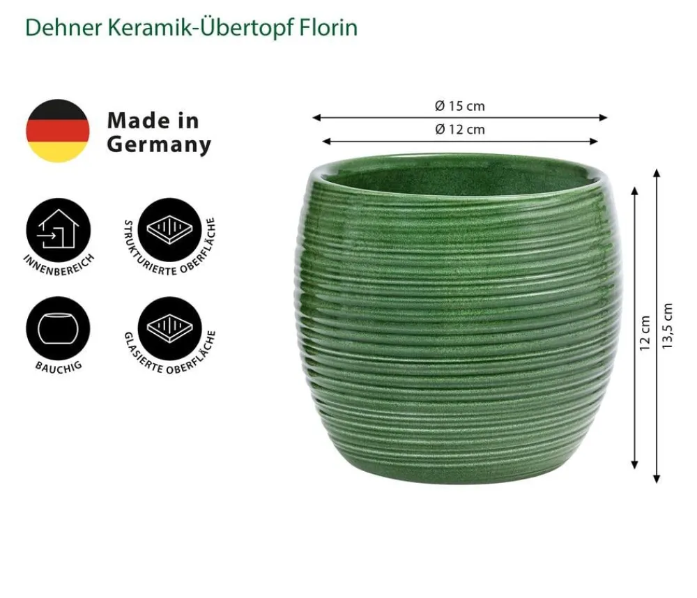 Dehner Keramik-Übertopf Florin, bauchig, , ca. Ø15 cm Grün Clearance