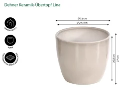 Dehner Keramik-Übertopf Lina, rund Hellgrau Discount