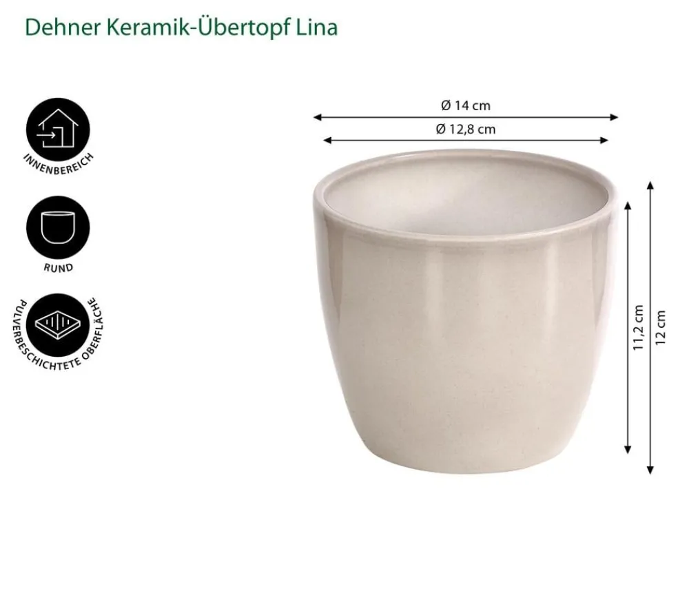 Dehner Keramik-Übertopf Lina, rund Hellgrau Best