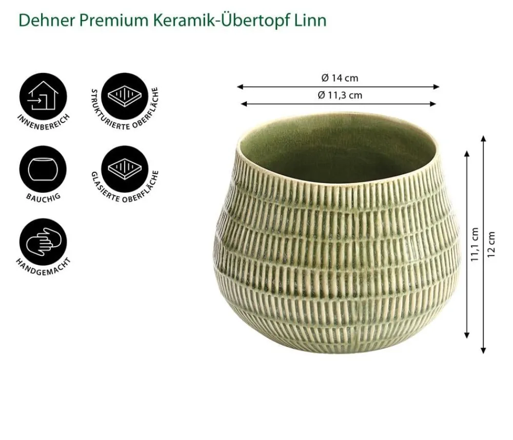 Dehner Keramik-Übertopf Linn, bauchig, Hellgrün Outlet