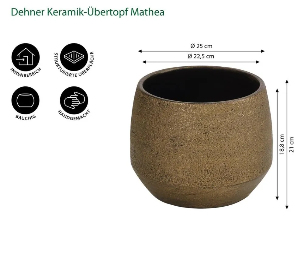 Dehner Keramik-Übertopf Mathea, bauchig, /braun Gold