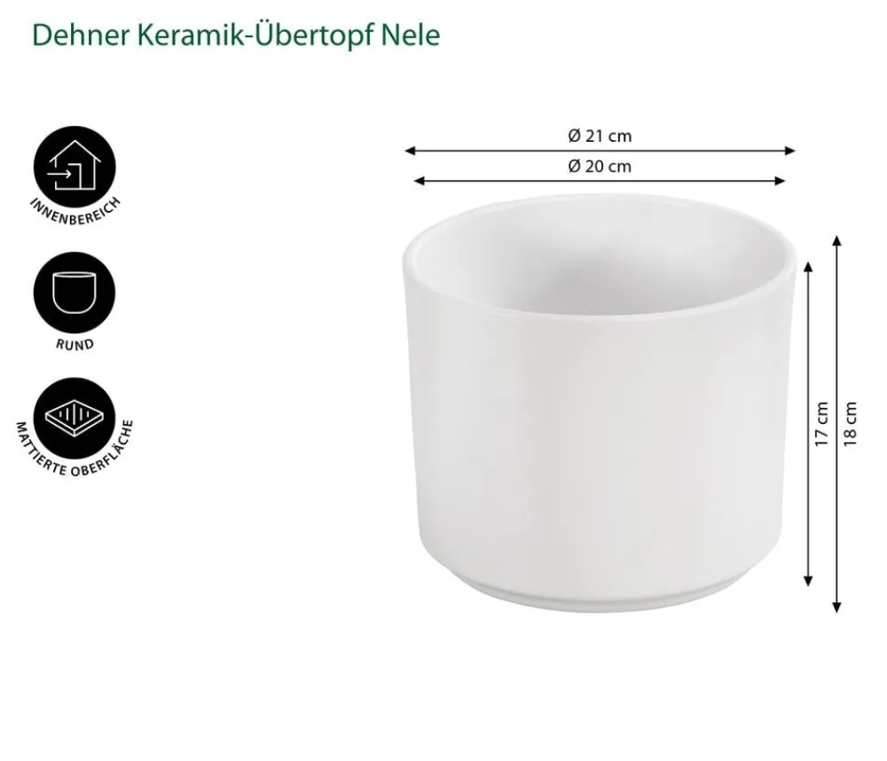 Dehner Keramik-Übertopf Nele, rund Weiß Discount