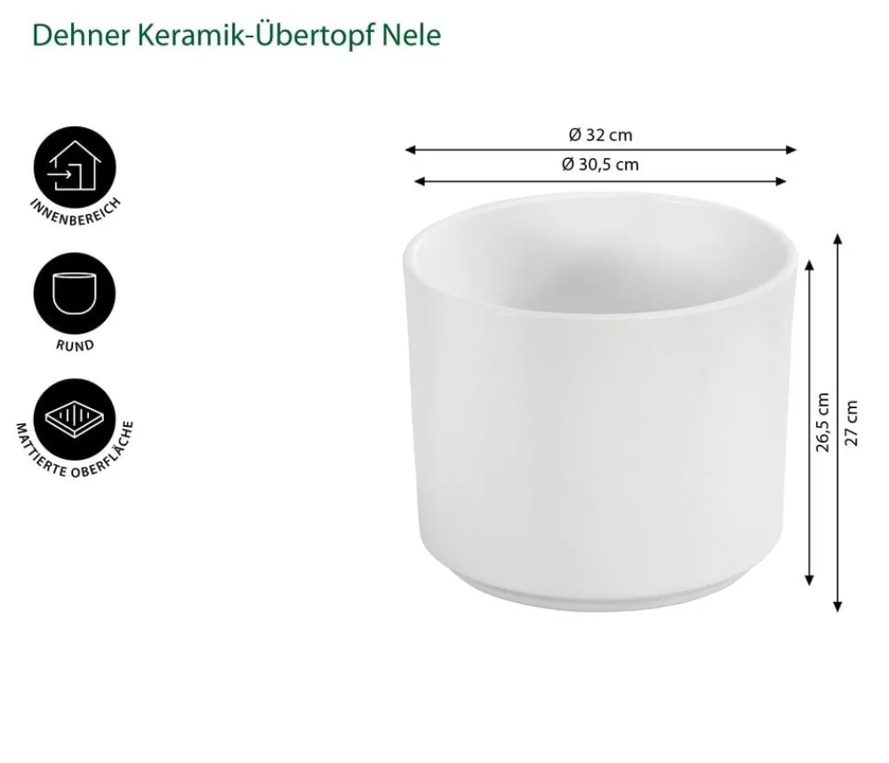 Dehner Blumentöpfe & Übertöpfe - Keramik-Übertopf Nele, rund Weiß