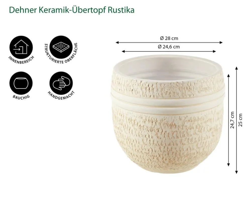 Dehner Blumentöpfe & Übertöpfe - Keramik-Übertopf Rustika, bauchig, Creme