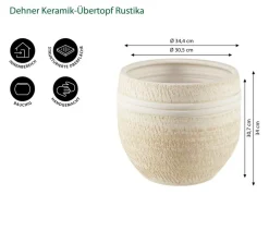 Dehner Blumentöpfe & Übertöpfe - Keramik-Übertopf Rustika, bauchig, Creme