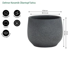 Dehner Blumentöpfe & Übertöpfe - Keramik-Übertopf Selva, bauchig Anthrazit