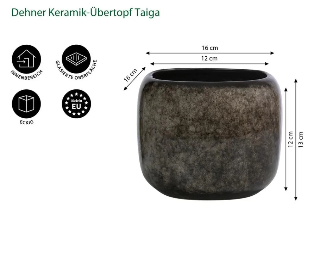 Dehner Keramik-Übertopf Taiga, quadratisch Braun Outlet