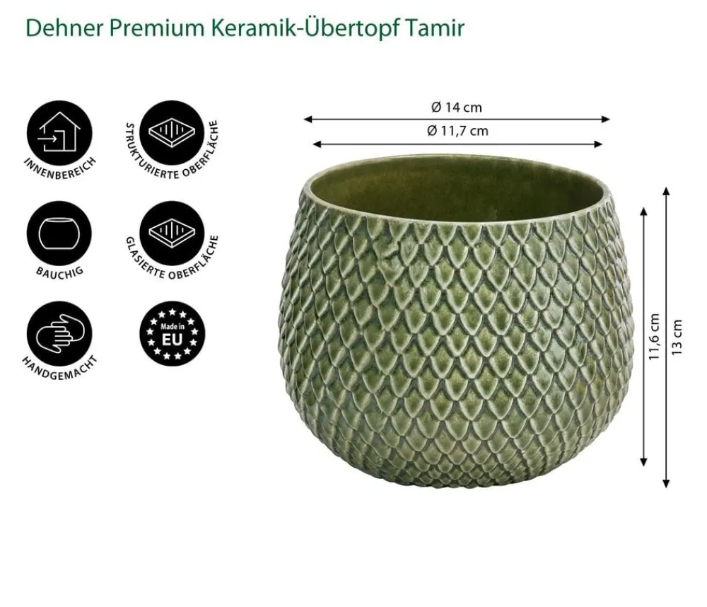 Dehner Blumentöpfe & Übertöpfe - Keramik-Übertopf Tamir, bauchig Grün