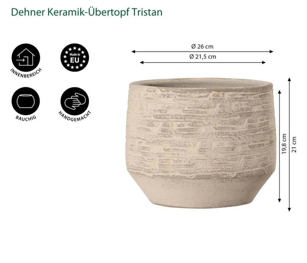 Dehner Blumentöpfe & Übertöpfe - Keramik-Übertopf Tristan, bauchig, creme/ Braun