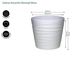 Dehner Keramik-Übertopf Wave, konisch Weiß Outlet