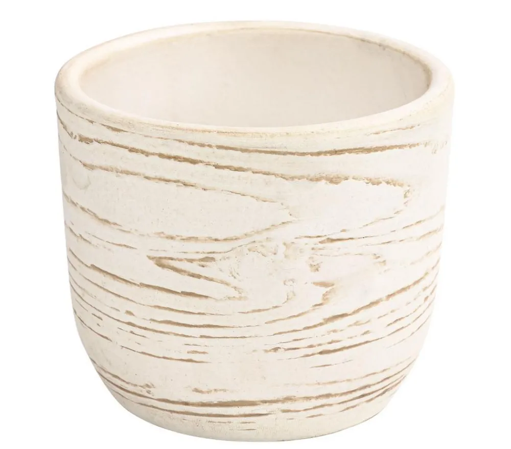 Dehner Keramik-Übertopf Wood, rund Creme