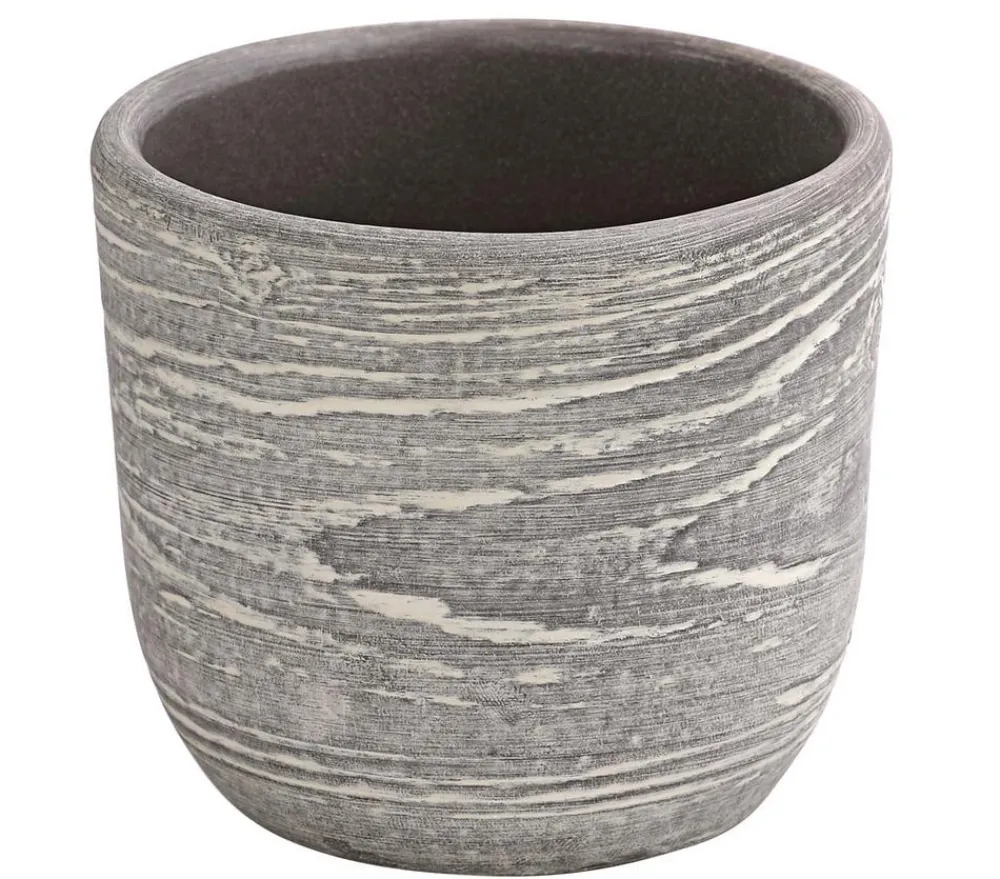 Dehner Keramik-Übertopf Wood, rund Grau Clearance