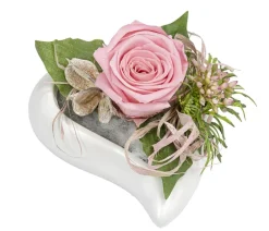 Dehner Konservierte Rosen - Keramik-Herz mit Longlife-Rose Carla, , ca.B17/H10/T17 cm