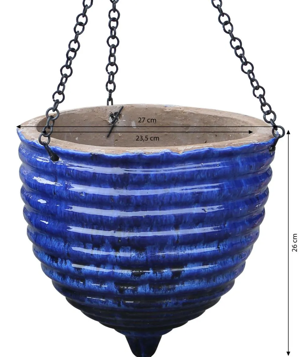 Dehner Keramik-Hängeampel, konisch, Blau Hot