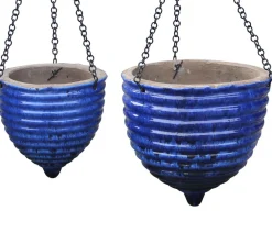 Dehner Blumenampeln & -Schalen - Keramik-Hängeampel, konisch, Blau
