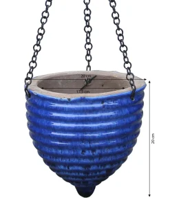 Dehner Blumenampeln & -Schalen - Keramik-Hängeampel, konisch, Blau