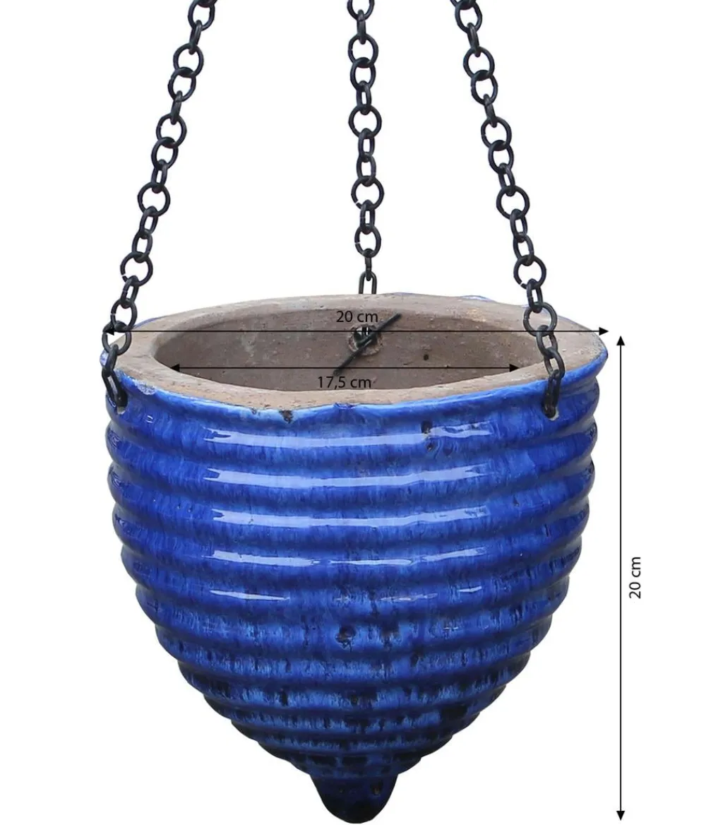 Dehner Blumenampeln & -Schalen - Keramik-Hängeampel, konisch, Blau
