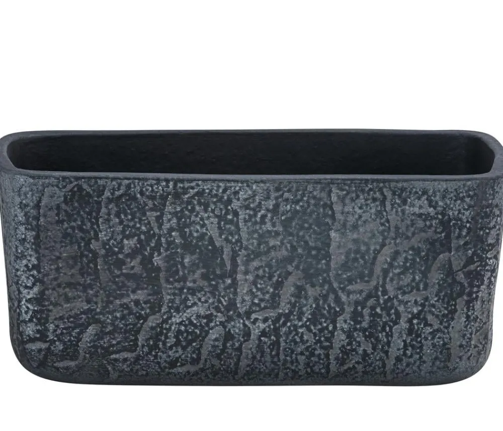 Dehner Blumenampeln & -Schalen|Blumentöpfe & Übertöpfe - Keramik-Jardiniere Mara, rechteckig, , ca. B23/H10/T12 cm Dunkelgrau
