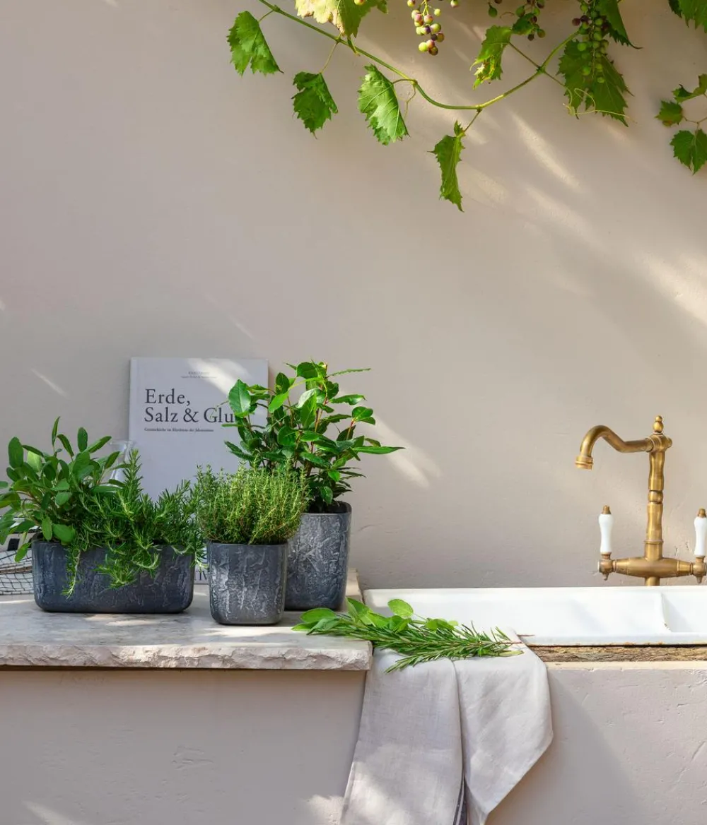Dehner Blumenampeln & -Schalen|Blumentöpfe & Übertöpfe - Keramik-Jardiniere Mara, rechteckig, , ca. B23/H10/T12 cm Dunkelgrau