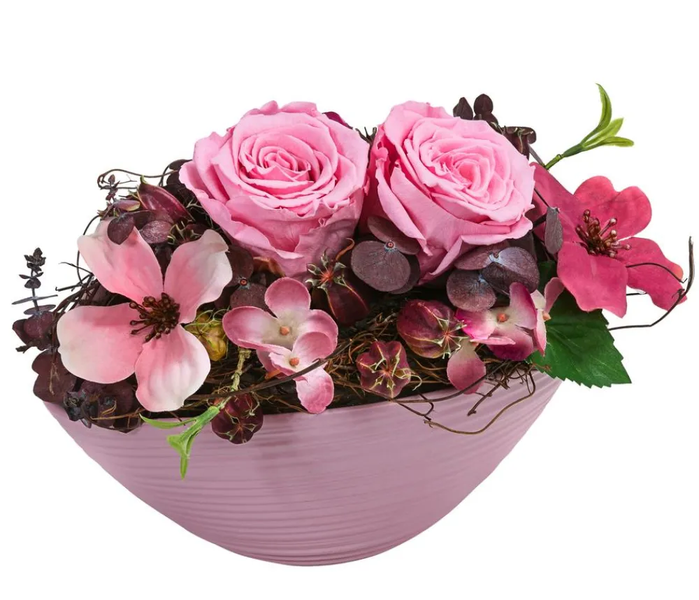 Dehner Konservierte Rosen - Keramik-Jardiniere mit Longlife-Rose Juna, , ca. B23/H15/T12 cm Rosa