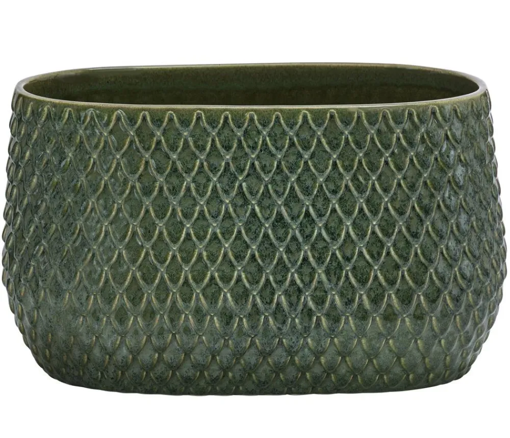 Dehner Blumenampeln & -Schalen|Blumentöpfe & Übertöpfe - Keramik-Jardiniere Tamir, bauchig, ca. B28/H16/T16 cm Grün