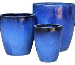 Dehner Vasen|Blumentöpfe & Übertöpfe - Keramik-Pflanztopf Delphi, konisch, Blau