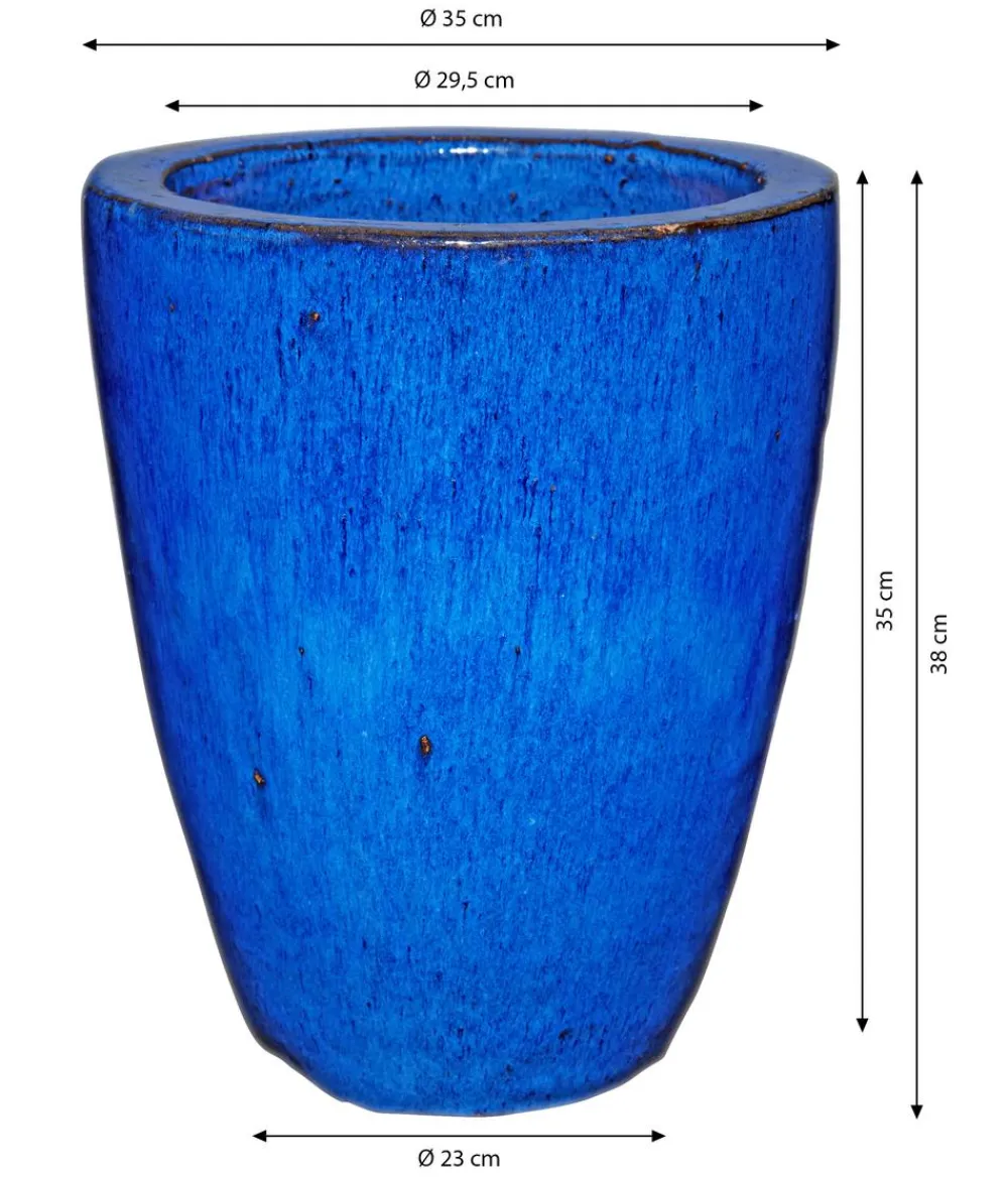 Dehner Vasen|Blumentöpfe & Übertöpfe - Keramik-Pflanztopf Delphi, konisch, Blau