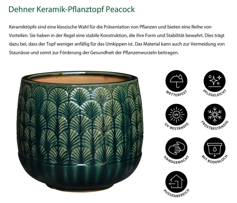 Dehner Blumentöpfe & Übertöpfe > Keramik-Pflanztopf Peacock, rund,