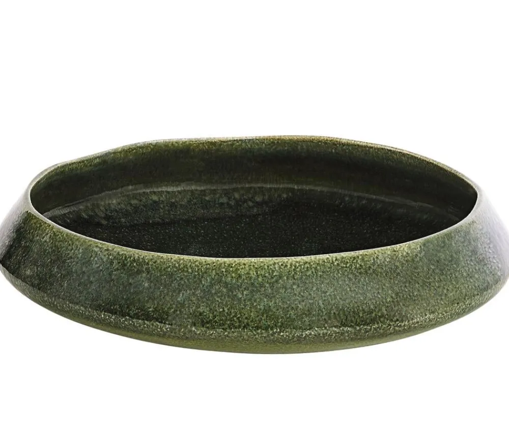Dehner Blumenampeln & -Schalen|Blumentöpfe & Übertöpfe - Keramik-Schale Linn, rund, , ca. Ø32/H8 cm Dunkelgrün