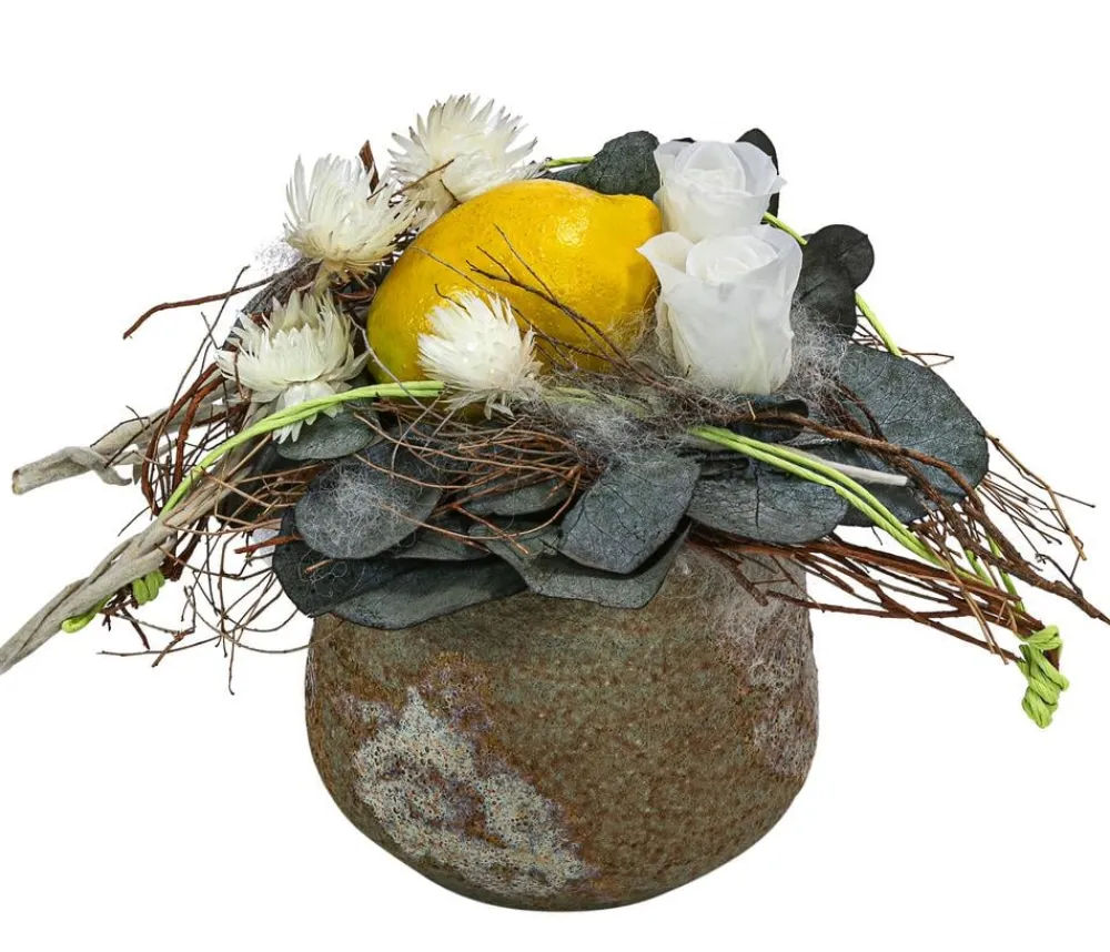 Dehner Konservierte Rosen > Keramik-Schale mit Longlife-Rose Limoncello, ca. Ø12/H21 cm