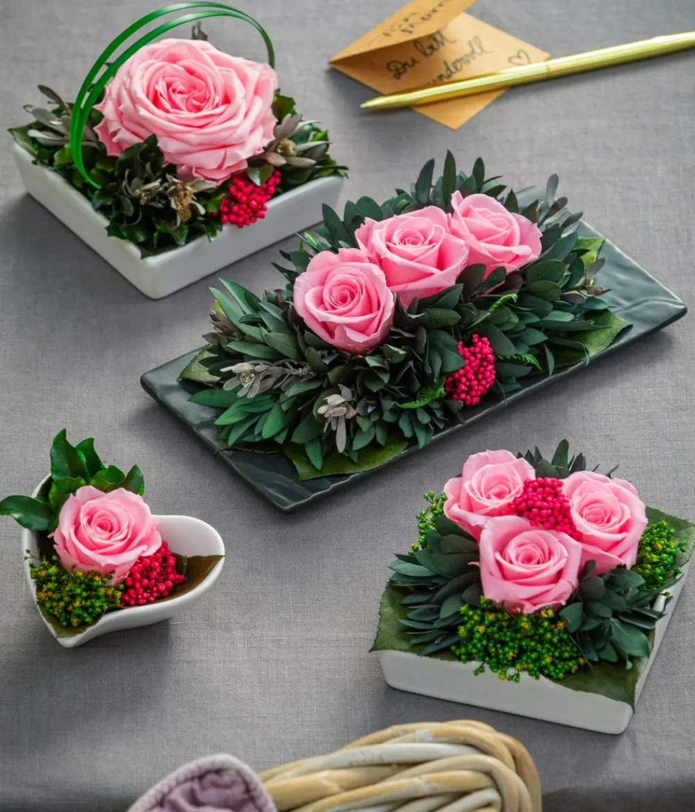 Dehner Konservierte Rosen - Keramik-Schale mit Longlife-Rose Zina, ca. B9,5/H6 cm