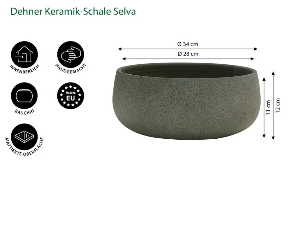 Dehner Blumenampeln & -Schalen|Blumentöpfe & Übertöpfe - Keramik-Schale Selva, bauchig Grün