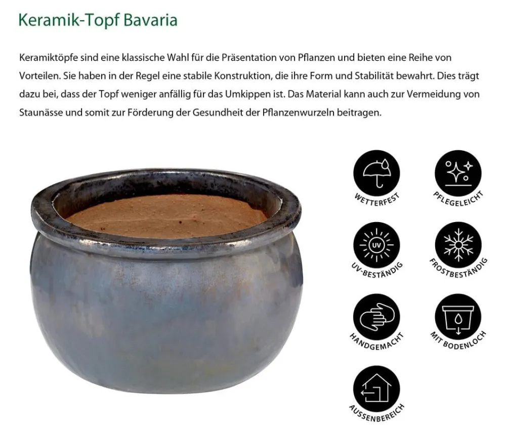 Dehner Blumentöpfe & Übertöpfe - Keramik-Topf Bavaria, bauchig Anthrazit