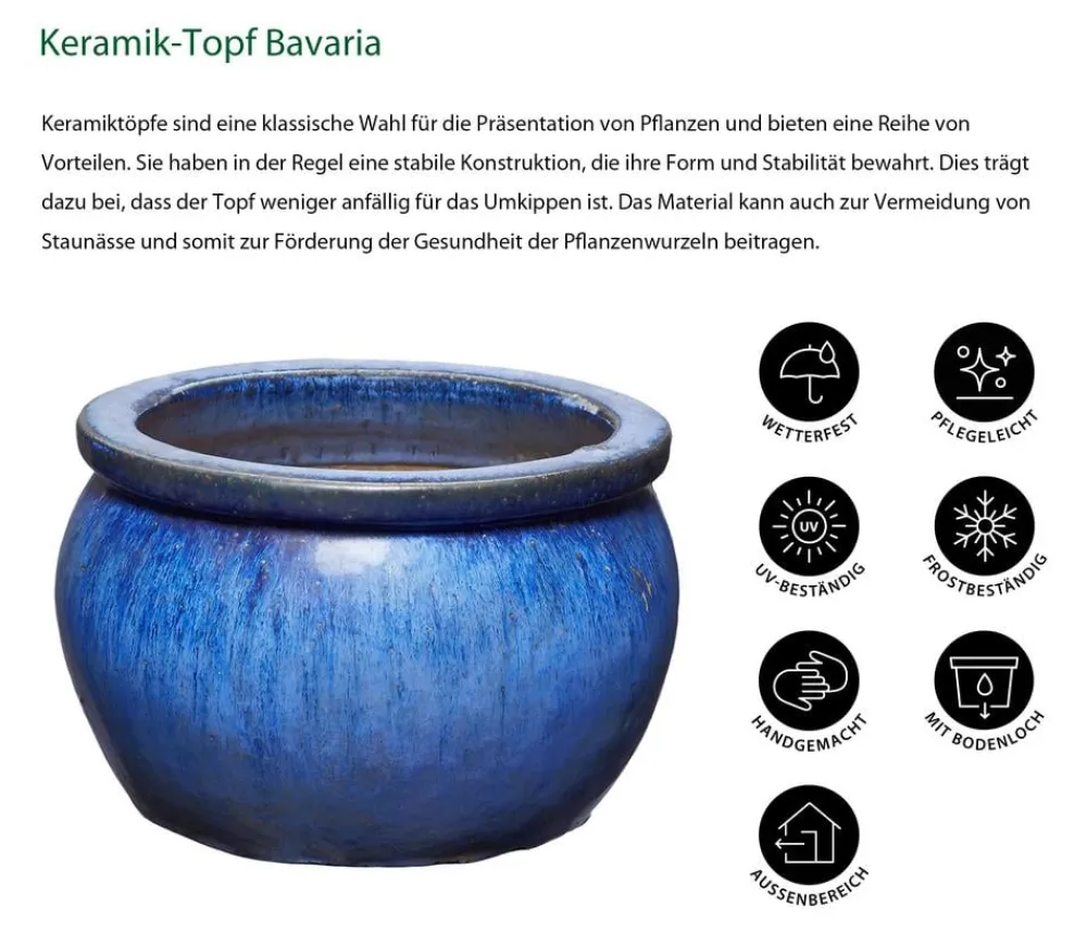 Dehner Blumentöpfe & Übertöpfe - Keramik-Topf Bavaria, bauchig Blau