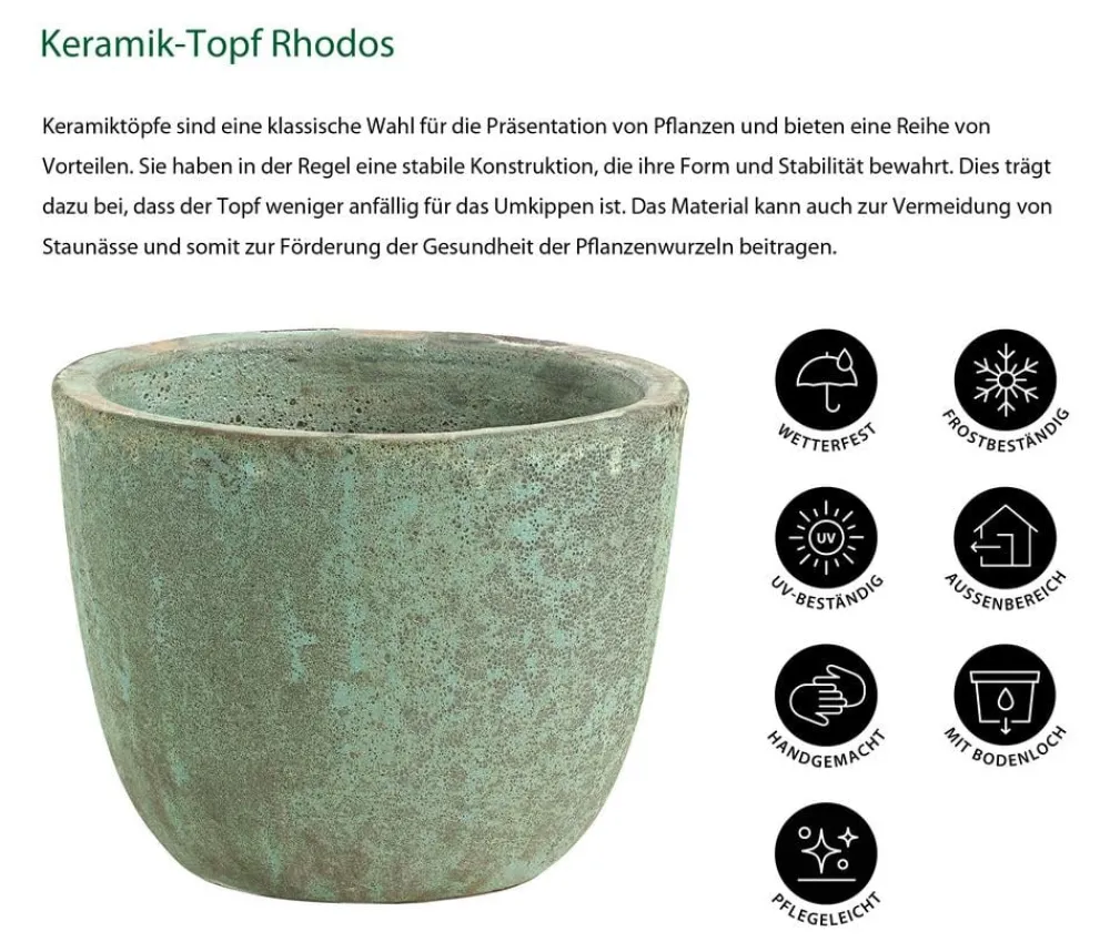 Dehner Blumentöpfe & Übertöpfe - Keramik-Topf Rhodos, rund, blau-