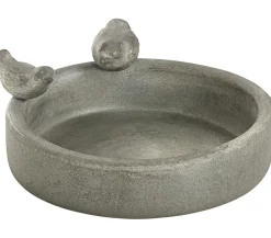 Dehner Vogeltränken|Gartenzwerge & Gartenfiguren - Keramik Vogeltränke mit 2 Vögeln, Ø 28 cm Dunkelgrau