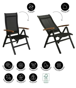 Dehner Balkonmöbel Aluminium|Gartenstühle Aluminium - Klappsessel Chicago Wood Schwarz
