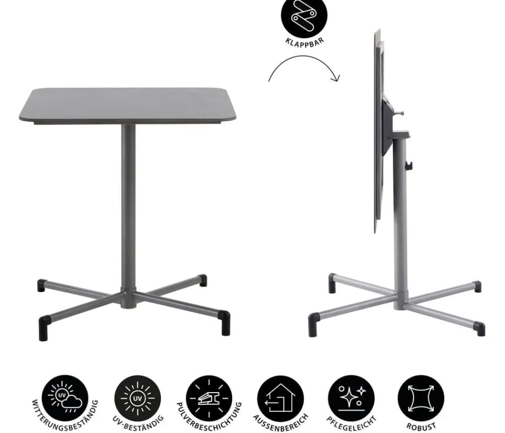 Dehner Beistelltische|Klapptische - Klapptisch Chicago, ca. B70/H74/T70 cm Grau