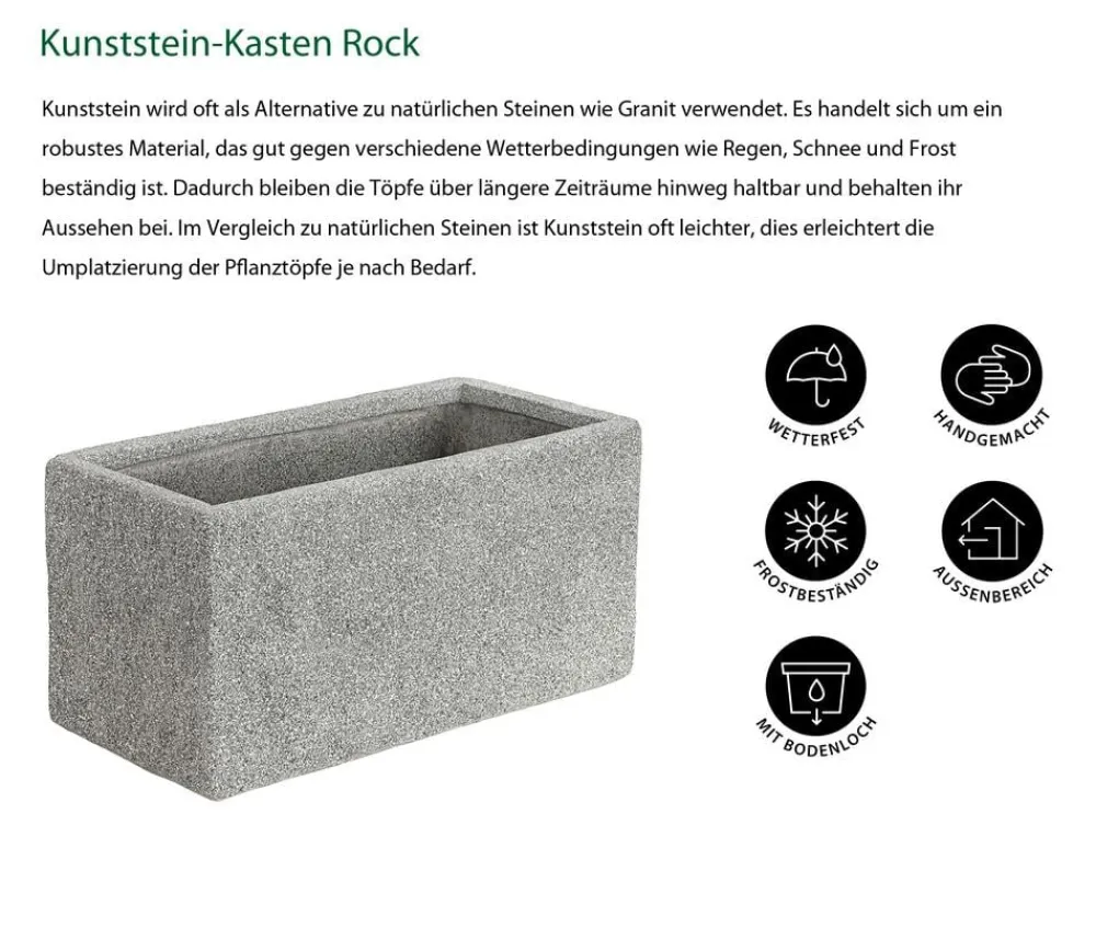 Dehner Pflanzkübel & Blumenkästen - Kunststein-Kasten Rock, rechteckig, Grau