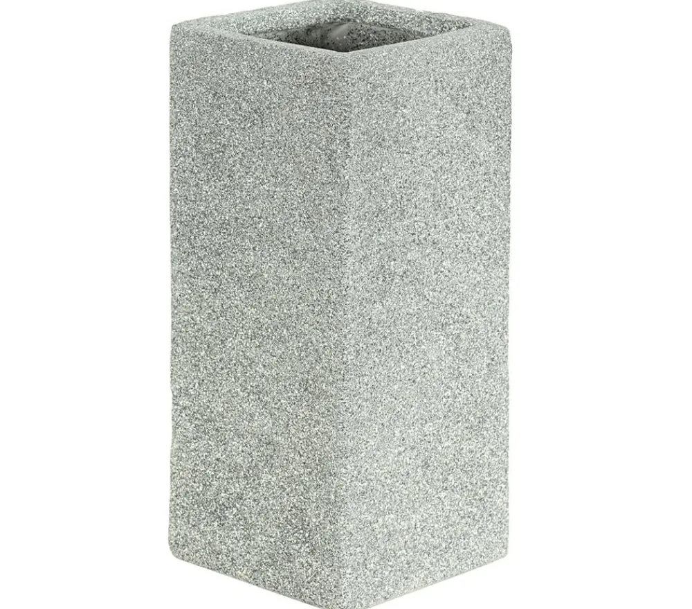 Dehner Kunststein-Pflanzvase Rock, quadratisch, grau Hellgrau Discount