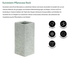 Dehner Kunststein-Pflanzvase Rock, quadratisch, grau Hellgrau Discount